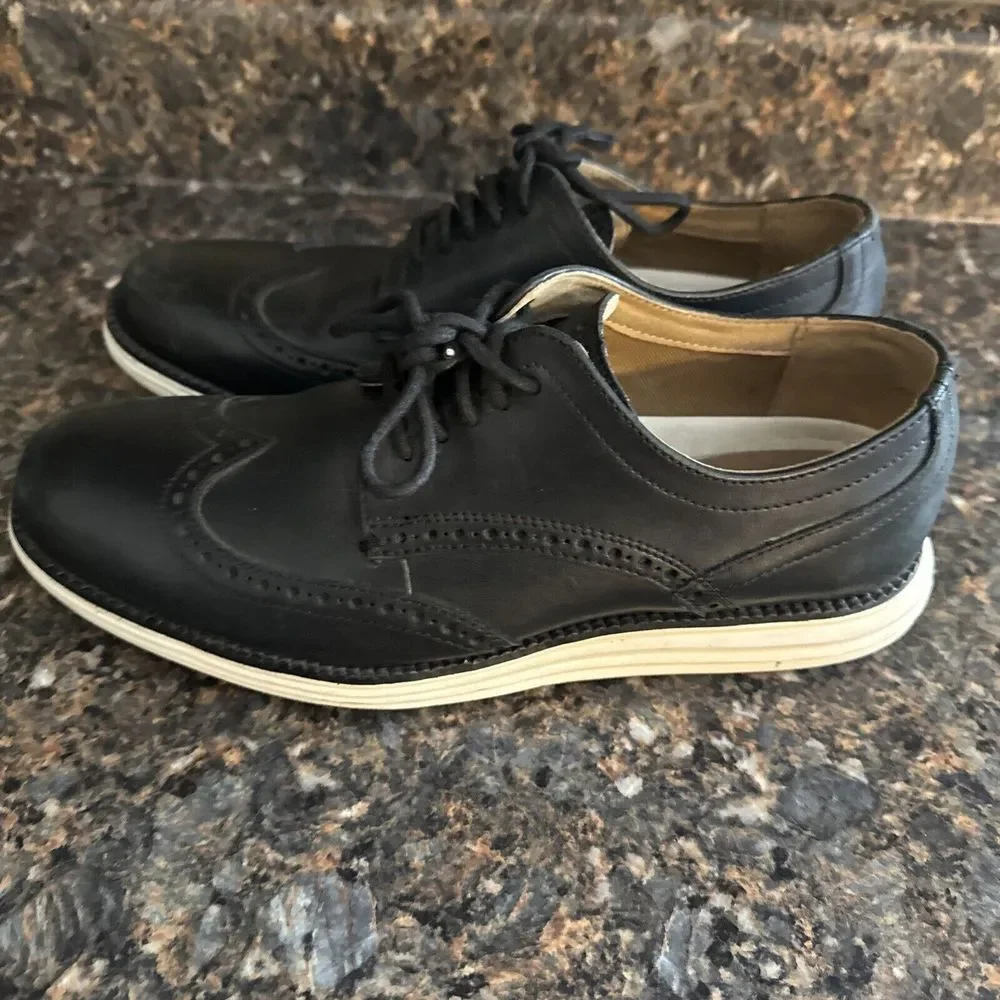 Cole‎ Haan Mens Size 7 Black  Wingtip Oxford Lace Up Dress Shoes
